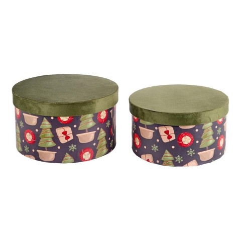 SET 2 SCATOLE DECORATE H.16 CM. VERDE